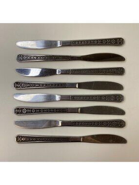 Set 8 Vintage Interpur FLORENZ Stainless Steel Flatware Petal Butter Knives